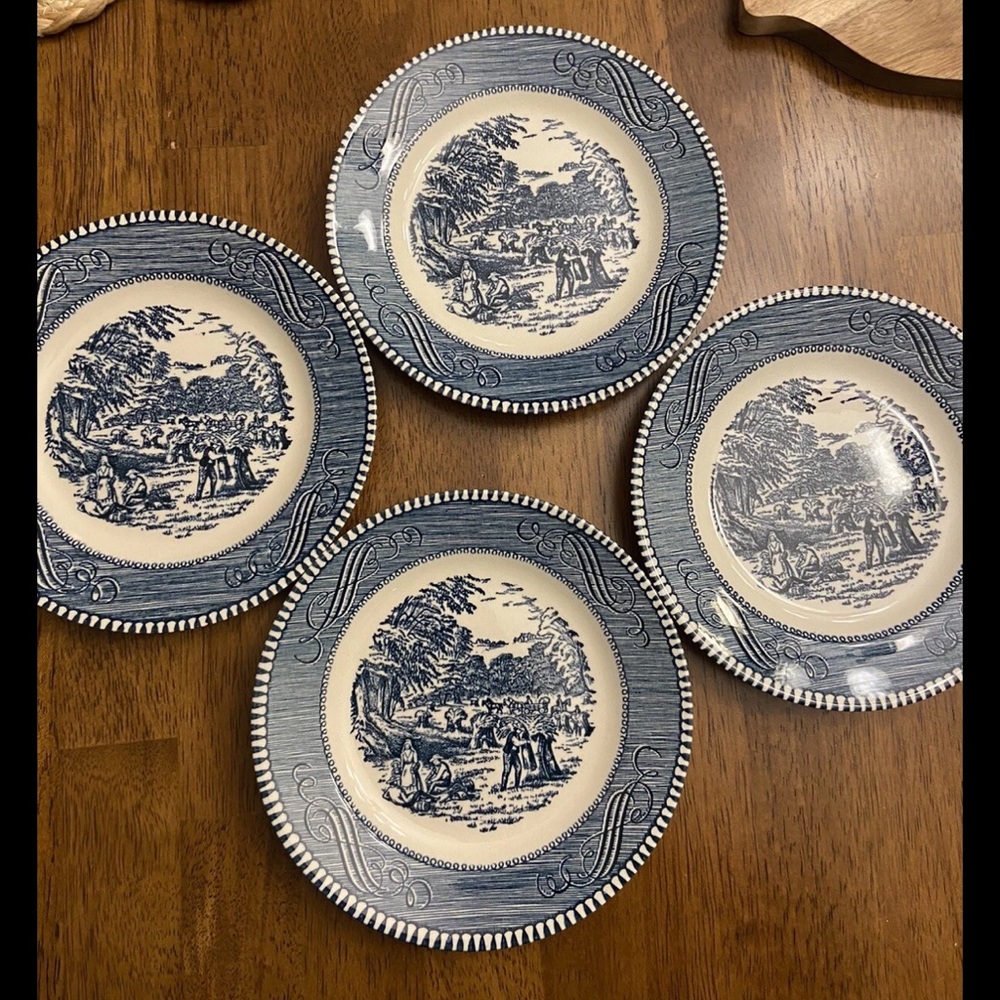 4 Currier and Ives USA, 6.25" Bread  Butter Plates Fall Harvest Gallery Wall